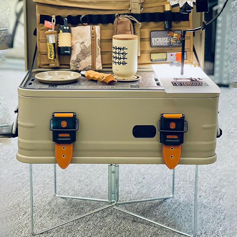 1 ks Skladací stojan na chladiaci box na kempovanie, vonkajší držiak na piknikové nádoby, police, kovový prenosný skladací stojan, stojan na ľad