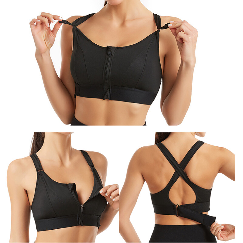 Sutiene sport pentru femei Colanți Crop Top Vestă de yoga Fermoar în față Curea reglabilă de dimensiuni mari Rezistent la șoc Sutien atletic de fitness