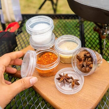 Φορητό Travel Camping Spice Kit Τσάντα μπαχαρικών με 5 διαφανή μπουκάλια καρυκευμάτων Σετ δοχείων καρυκευμάτων με θήκη μπαχαρικών ταξιδιού