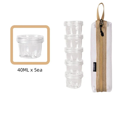 Nešiojamas kelioninis kempingo prieskonių rinkinys Prieskonių talpyklos maišelis su 5 skaidriais prieskonių buteliais Kelionių prieskonių laikiklio prieskonių indelių rinkinys