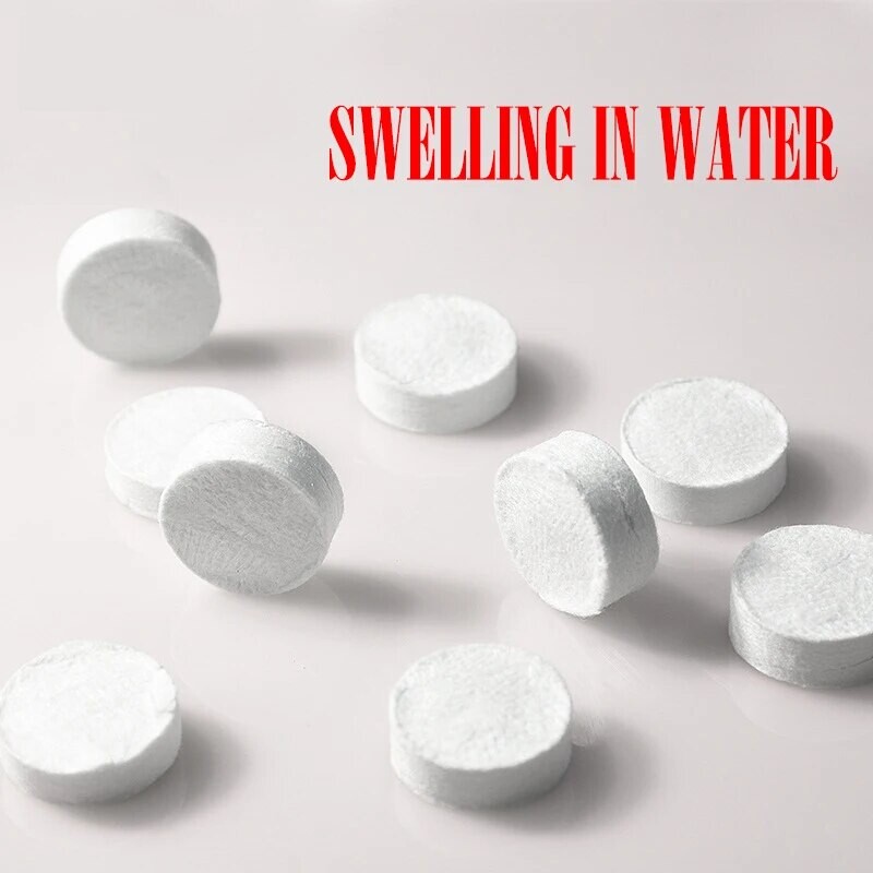 100 ks jednorazové kempingové stlačené utierky, cestovné, hotelové, prenosné utierky na umývanie tváre, savé utierky, taktické kempingové potreby