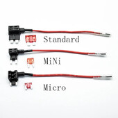 2 db Mikro/Mini/Szabvány méretű 12 V-os autós biztosítéktartó Hozzáadható áramkör Piggy Back Fuse TAP adapter 10 ATM lapátos biztosítékkal