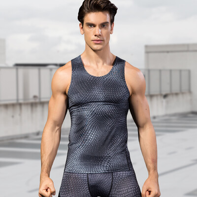 Pánske kompresné fitness legíny, rýchloschnúce tielko bez rukávov, tréningová vesta, letné cool pánske bežecké tričko