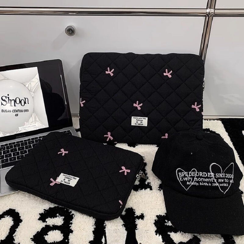 Mielos rankovės lanko siuvinėjimo kompiuterio krepšys, planšetinio kompiuterio rankovės dėklas 11 13,3 14 15,6 colio moteriškos nešiojamojo kompiuterio rankovės, skirtos Macbook Ipad HP ASUS