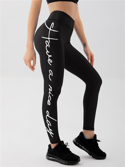 Αγγλικά γράμματα εξατομικευμένα κολάν εκτύπωσης offset, fitness κολάν υψηλής ελαστικότητας, γυναικείο παντελόνι γιόγκα