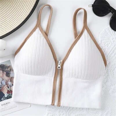 Γυναικεία αθλητικά σουτιέν Λευκό αναπνεύσιμο επάνω στενό Crop Top γιλέκο γιόγκα μπροστινό φερμουάρ Plus μέγεθος Αντικραδασμικό γυμναστήριο Αθλητικό σουτιέν