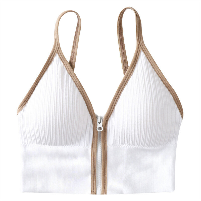 Γυναικεία αθλητικά σουτιέν Λευκό αναπνεύσιμο επάνω στενό Crop Top γιλέκο γιόγκα μπροστινό φερμουάρ Plus μέγεθος Αντικραδασμικό γυμναστήριο Αθλητικό σουτιέν