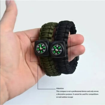 7-ядрена гривна Paracord Survival, компас, свирка, екипировка за спешни случаи, аксесоари за къмпинг, основни неща за туризъм, туристически приключения