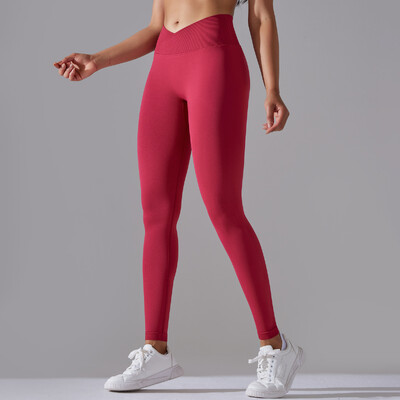 Άνευ ραφής παντελόνι γιόγκα σταυρός πάνω από τη ζώνη Αθλητισμός Γυμναστήριο Γυναικείο Κολάν γυμναστικής ψηλής μέσης Scrunch Butt Running Workout