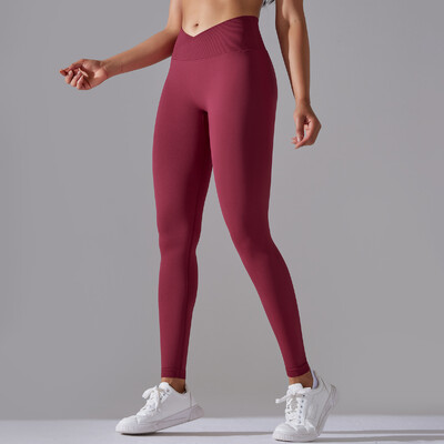 Άνευ ραφής παντελόνι γιόγκα σταυρός πάνω από τη ζώνη Αθλητισμός Γυμναστήριο Γυναικείο Κολάν γυμναστικής ψηλής μέσης Scrunch Butt Running Workout