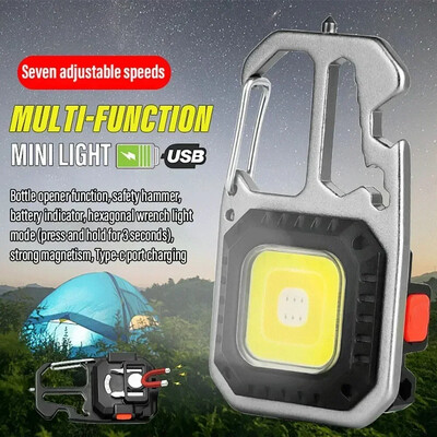 Μίνι LED Φορητός φακός μπρελόκ εξωτερικού χώρου Φωτισμός εργασίας COB Φωτισμός έκτακτης ανάγκης με φανάρι ανοιχτήρι μπουκαλιών με σφυρί παραθύρου Κάμπινγκ