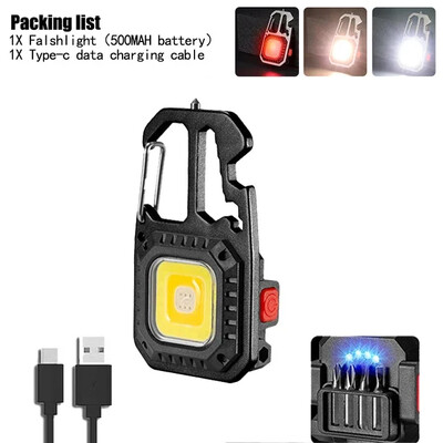 Μίνι LED Φορητός φακός μπρελόκ εξωτερικού χώρου Φωτισμός εργασίας COB Φωτισμός έκτακτης ανάγκης με φανάρι ανοιχτήρι μπουκαλιών με σφυρί παραθύρου Κάμπινγκ