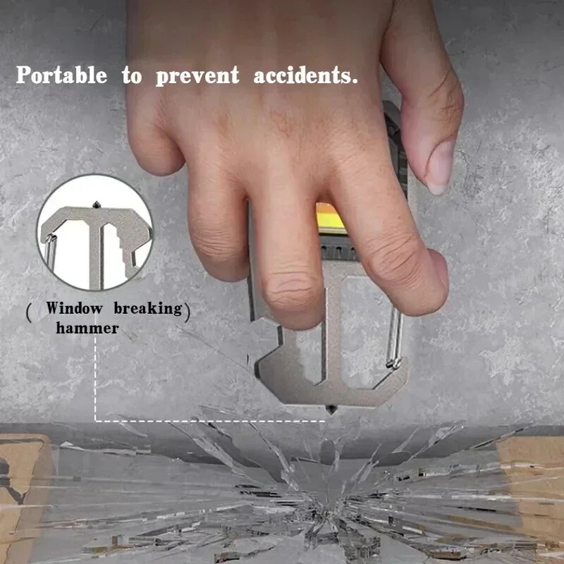 Μίνι LED Φορητός φακός μπρελόκ εξωτερικού χώρου Φωτισμός εργασίας COB Φωτισμός έκτακτης ανάγκης με φανάρι ανοιχτήρι μπουκαλιών με σφυρί παραθύρου Κάμπινγκ