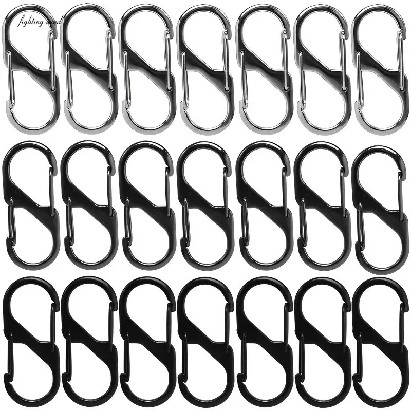 5 ks karabína zo zliatiny zinku typu S so zámkom, mini háčik na kľúčenku, ochrana proti krádeži, práca na batoh, vonkajšie kempingové príslušenstvo, kľúč-zámok