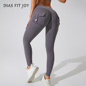 DIAS FIT JOY Nylon Yoga kelnės sėdmenyse kišeninės aptemptos kelnės moteriškos sportinės fitneso kelnės klubus pakeliančios Kvėpuojančios No T Line