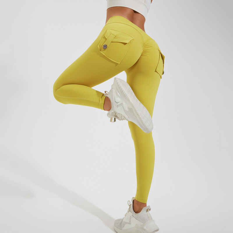 DIAS FIT JOY Nylon Yoga kelnės sėdmenyse kišeninės aptemptos kelnės moteriškos sportinės fitneso kelnės klubus pakeliančios Kvėpuojančios No T Line