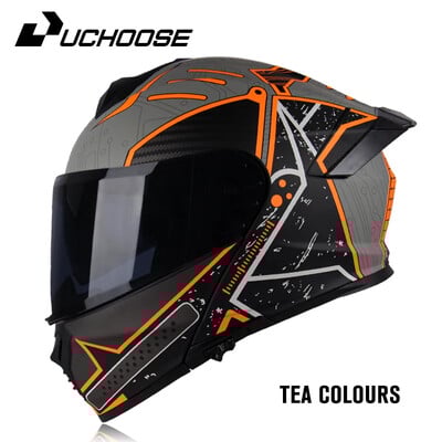 Căști integrale aprobate de Uchoose DOT Echipament de protecție pentru motociclete Bărbați Femei Cască pliabilă Motocicletă Vizor dublu
