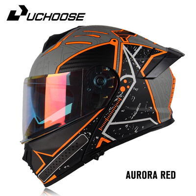 Căști integrale aprobate de Uchoose DOT Echipament de protecție pentru motociclete Bărbați Femei Cască pliabilă Motocicletă Vizor dublu