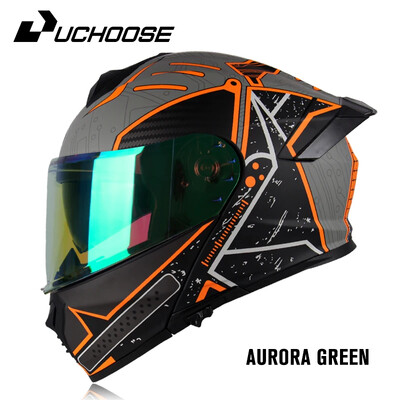 Căști integrale aprobate de Uchoose DOT Echipament de protecție pentru motociclete Bărbați Femei Cască pliabilă Motocicletă Vizor dublu