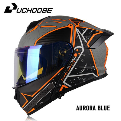 Căști integrale aprobate de Uchoose DOT Echipament de protecție pentru motociclete Bărbați Femei Cască pliabilă Motocicletă Vizor dublu