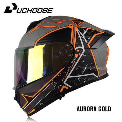 Căști integrale aprobate de Uchoose DOT Echipament de protecție pentru motociclete Bărbați Femei Cască pliabilă Motocicletă Vizor dublu