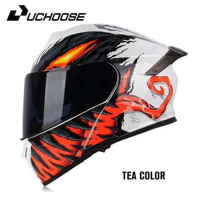 Căști integrale aprobate de Uchoose DOT Echipament de protecție pentru motociclete Bărbați Femei Cască pliabilă Motocicletă Vizor dublu