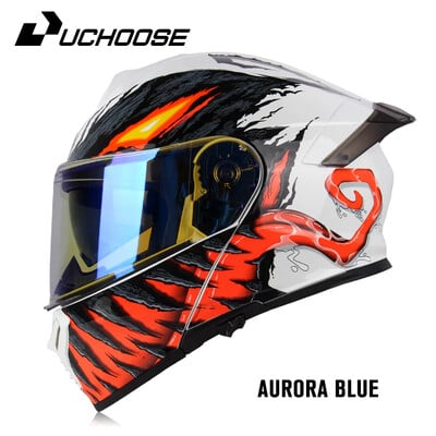 Căști integrale aprobate de Uchoose DOT Echipament de protecție pentru motociclete Bărbați Femei Cască pliabilă Motocicletă Vizor dublu