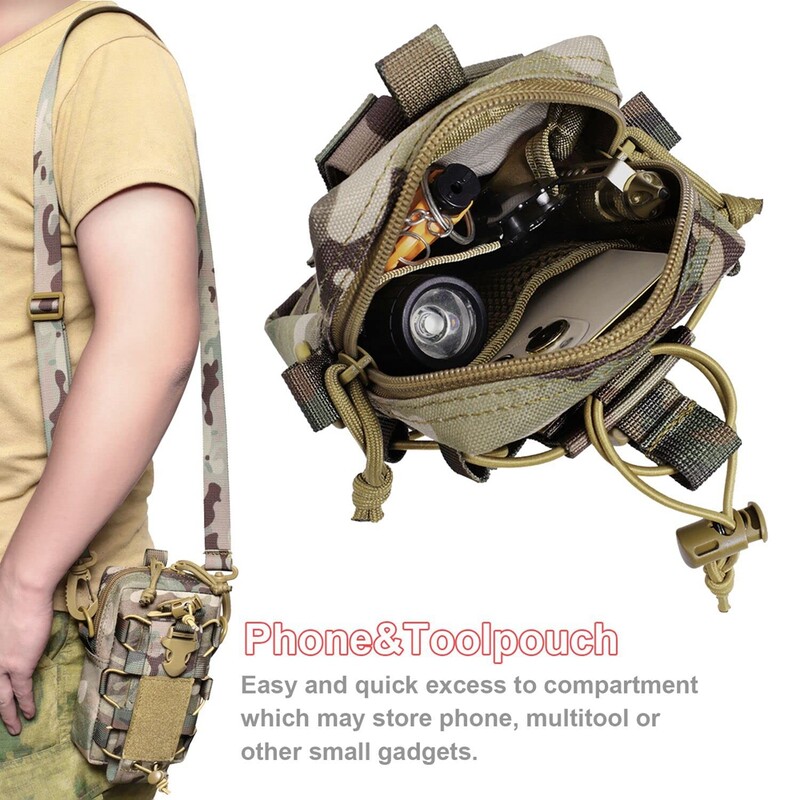 Tactical EDC Belt Pouch Molle Bag Organizer Θήκη μέσης για πεζοπορία Κινητό Τηλέφωνο Μπουκάλι Νερού με λουράκι ώμου