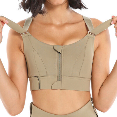 Γυναικεία αθλητικά σουτιέν Καλσόν Crop Top Γιλέκο γιόγκα Μπροστινό φερμουάρ Plus ρυθμιζόμενο λουράκι αντικραδασμικό γυμναστήριο γυμναστικής Αθλητικό σουτιέν