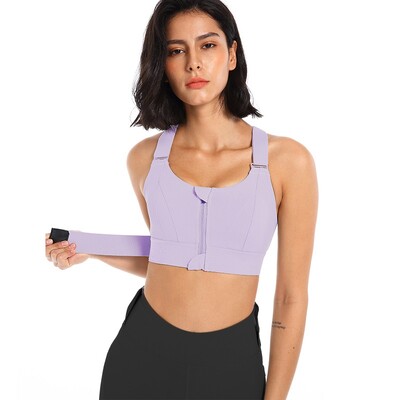 Sieviešu sporta krūšturi Zeķubikses Crop Top jogas veste priekšējais rāvējslēdzējs liela izmēra regulējama siksna Triecienizturīga sporta zāle Fitness Athletic krūšturis