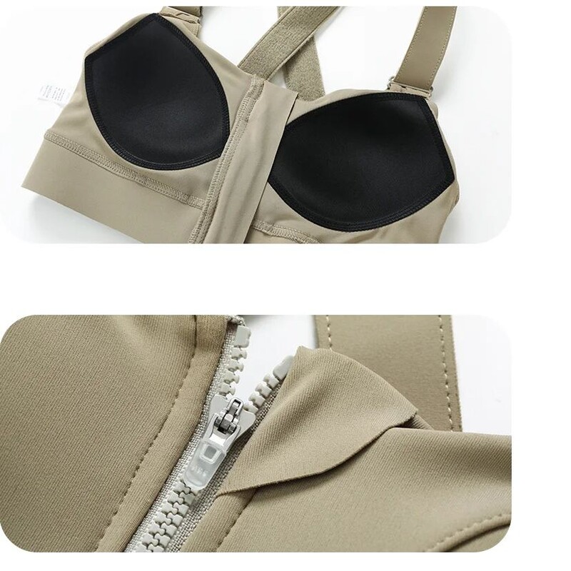 Sieviešu sporta krūšturi Zeķubikses Crop Top jogas veste priekšējais rāvējslēdzējs liela izmēra regulējama siksna Triecienizturīga sporta zāle Fitness Athletic krūšturis