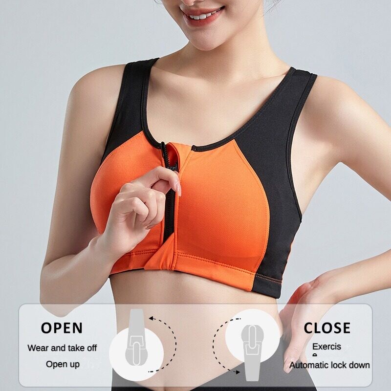 Vysoko elastická priedušná športová podprsenka, top na fitness pre ženy, predný zips, nárazuvzdorná spodná bielizeň na behanie, vesta na jogu, bezšvíkové orezané podprsenky