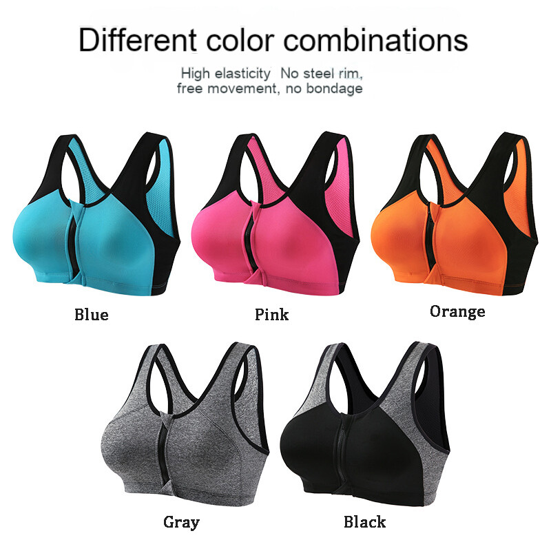 Vysoko elastická priedušná športová podprsenka, top na fitness pre ženy, predný zips, nárazuvzdorná spodná bielizeň na behanie, vesta na jogu, bezšvíkové orezané podprsenky