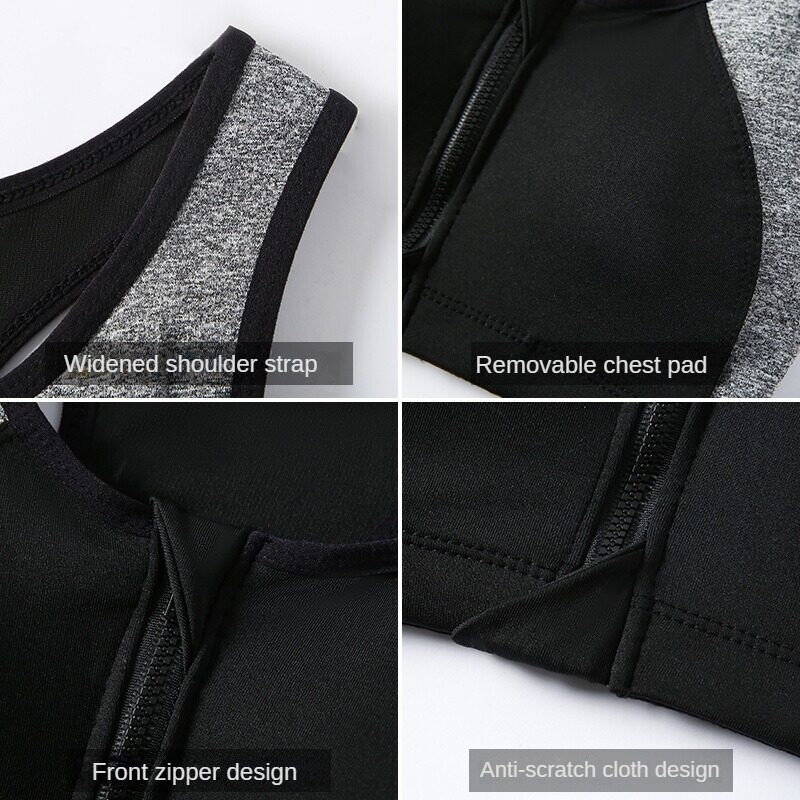 Vysoko elastická priedušná športová podprsenka, top na fitness pre ženy, predný zips, nárazuvzdorná spodná bielizeň na behanie, vesta na jogu, bezšvíkové orezané podprsenky