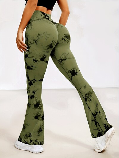 Γυναικείο ψηλόμεσο παντελόνι με φαρδύ πόδι, ψηλόμεσο παντελόνι ελέγχου κοιλιάς Tie Dye Casual Παντελόνι Γυναικεία αθλητικά ρούχα