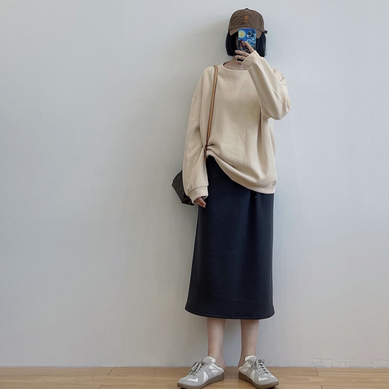 Dámska zamatová mikina s okrúhlym výstrihom Minnie z roku 2024, nová kórejská verzia, mäkká voskovaná bunda s okrúhlym výstrihom, jednofarebná