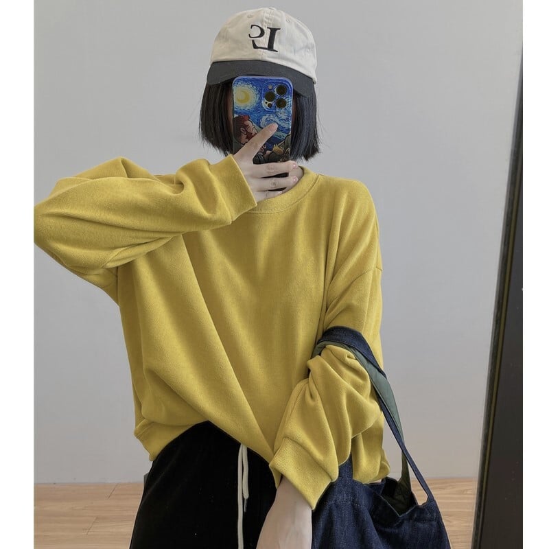 Dámska zamatová mikina s okrúhlym výstrihom Minnie z roku 2024, nová kórejská verzia, mäkká voskovaná bunda s okrúhlym výstrihom, jednofarebná