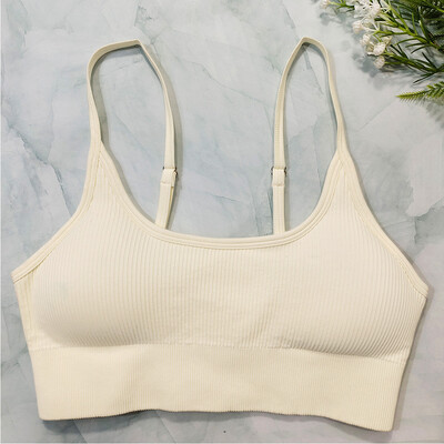 Αθλητικό σουτιέν με ραβδώσεις Γυναικείο Crop Top Λευκό σουτιέν γιόγκα Άνευ ραφής τανκ Μπλούζες Καλοκαιρινή προπόνηση γυμναστικής σουτιέν με επένδυση