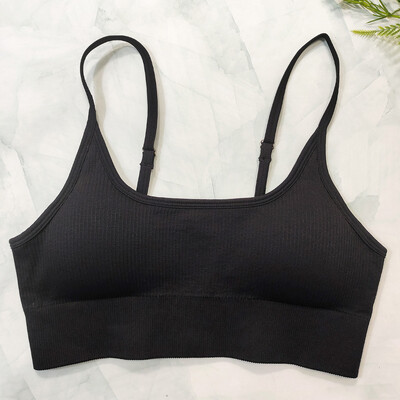 Αθλητικό σουτιέν με ραβδώσεις Γυναικείο Crop Top Λευκό σουτιέν γιόγκα Άνευ ραφής τανκ Μπλούζες Καλοκαιρινή προπόνηση γυμναστικής σουτιέν με επένδυση