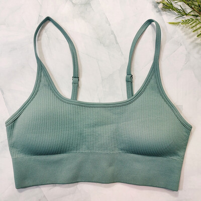 Αθλητικό σουτιέν με ραβδώσεις Γυναικείο Crop Top Λευκό σουτιέν γιόγκα Άνευ ραφής τανκ Μπλούζες Καλοκαιρινή προπόνηση γυμναστικής σουτιέν με επένδυση