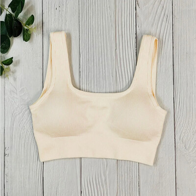 Αθλητικό σουτιέν με ραβδώσεις Γυναικείο Crop Top Λευκό σουτιέν γιόγκα Άνευ ραφής τανκ Μπλούζες Καλοκαιρινή προπόνηση γυμναστικής σουτιέν με επένδυση