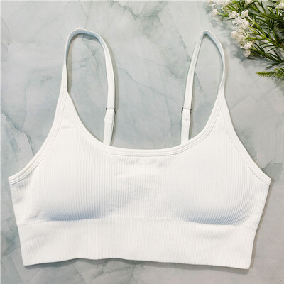 Αθλητικό σουτιέν με ραβδώσεις Γυναικείο Crop Top Λευκό σουτιέν γιόγκα Άνευ ραφής τανκ Μπλούζες Καλοκαιρινή προπόνηση γυμναστικής σουτιέν με επένδυση