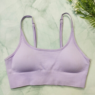 Αθλητικό σουτιέν με ραβδώσεις Γυναικείο Crop Top Λευκό σουτιέν γιόγκα Άνευ ραφής τανκ Μπλούζες Καλοκαιρινή προπόνηση γυμναστικής σουτιέν με επένδυση