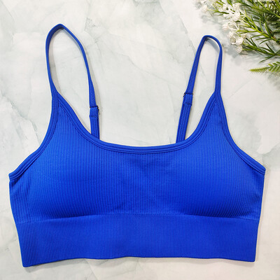 Αθλητικό σουτιέν με ραβδώσεις Γυναικείο Crop Top Λευκό σουτιέν γιόγκα Άνευ ραφής τανκ Μπλούζες Καλοκαιρινή προπόνηση γυμναστικής σουτιέν με επένδυση