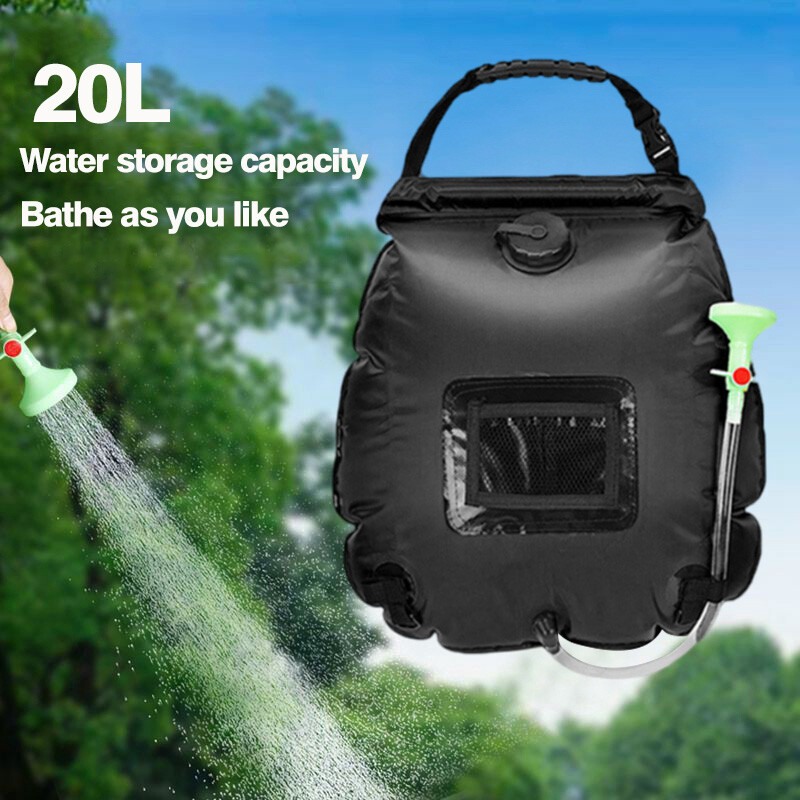 Φορητή τσάντα ντους 20 λίτρων Ηλιακή τσάντα ντους εξωτερικού χώρου Αναδιπλούμενη τσάντα μπάνιου κάμπινγκ Θέρμανση Δοχείο αποθήκευσης νερού με εναλλάξιμη κεφαλή