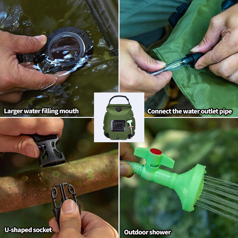 Φορητή τσάντα ντους 20 λίτρων Ηλιακή τσάντα ντους εξωτερικού χώρου Αναδιπλούμενη τσάντα μπάνιου κάμπινγκ Θέρμανση Δοχείο αποθήκευσης νερού με εναλλάξιμη κεφαλή