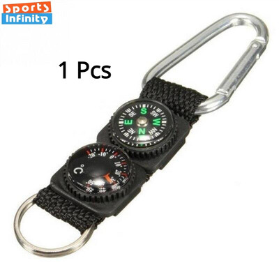 Instrumente în aer liber Camping multifuncțional Indicator busolă Mini breloc metalic Termometru pentru alpinism Cârlig cheie pentru drumeții Accesorii sportive