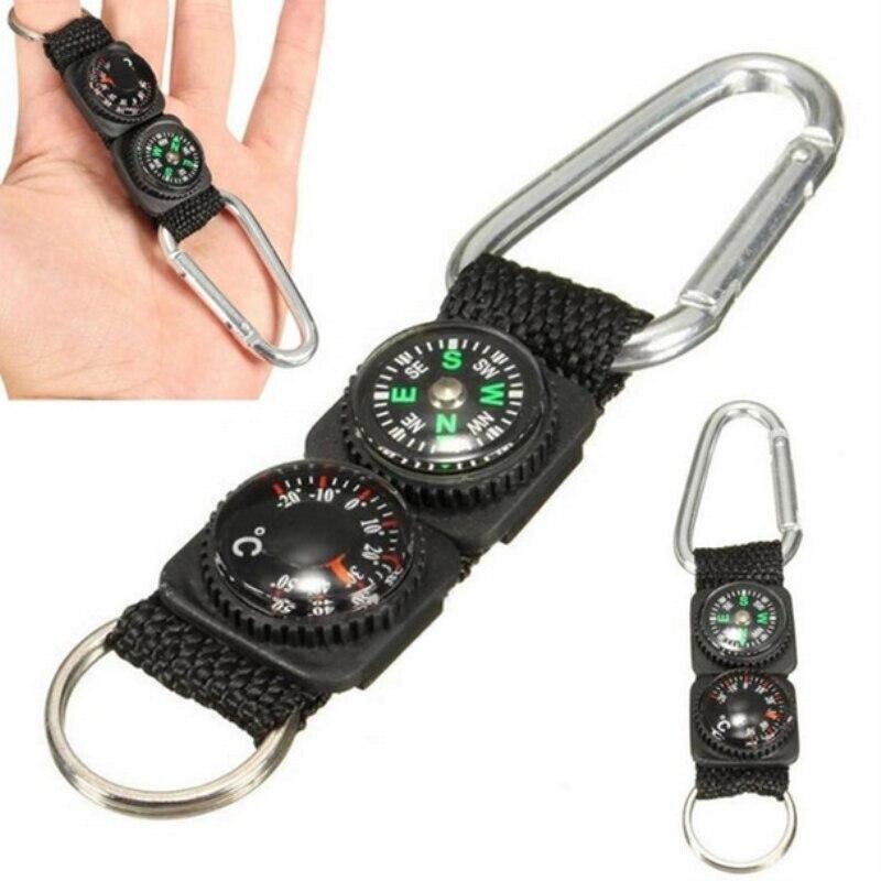 Instrumente în aer liber Camping multifuncțional Indicator busolă Mini breloc metalic Termometru pentru alpinism Cârlig cheie pentru drumeții Accesorii sportive
