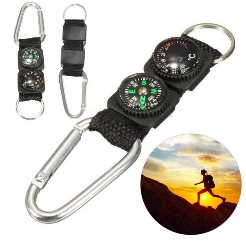 Instrumente în aer liber Camping multifuncțional Indicator busolă Mini breloc metalic Termometru pentru alpinism Cârlig cheie pentru drumeții Accesorii sportive