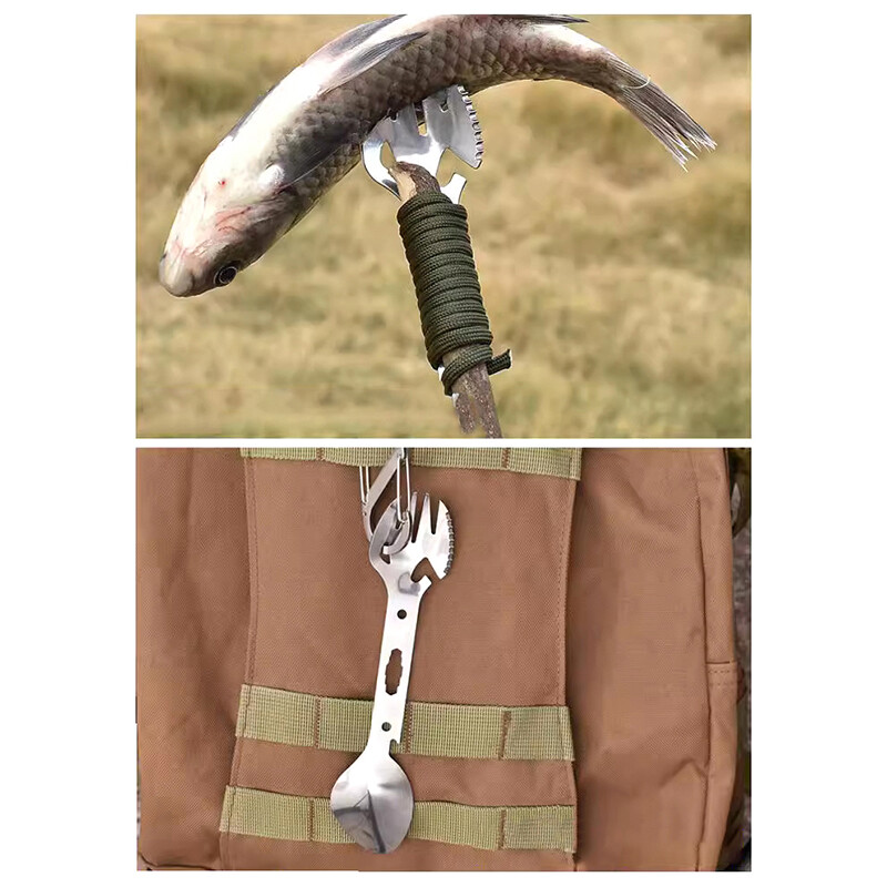 Outdoor Survival Tools 5 az 1-ben Camping Többfunkciós EDC készlet Praktikus Villa Kés Kanál üveg/konzervnyitó